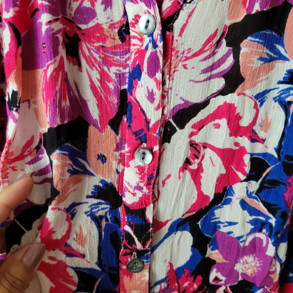 Roaman's Colorful Floral Button Up Blouse - Picture 6 of 7